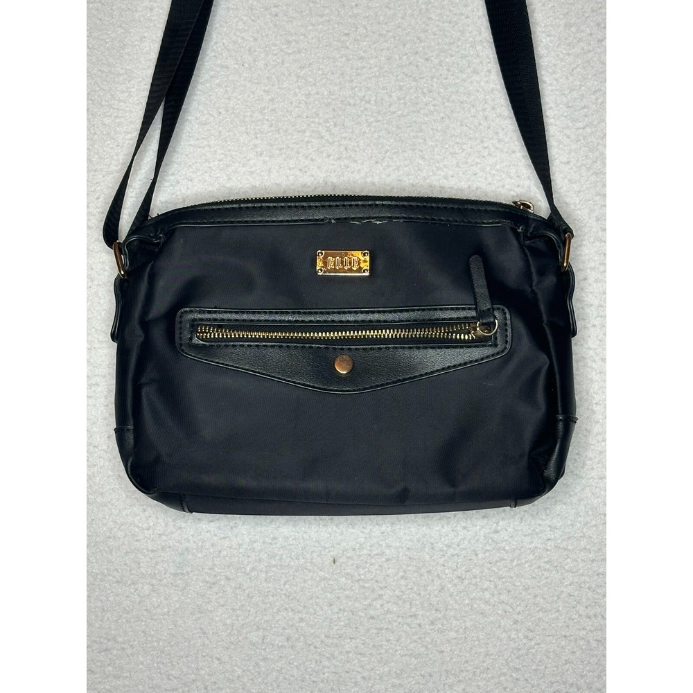 ELLE Black Small Zipper Shoulder Bag Crossbody Purse Gold Hardware